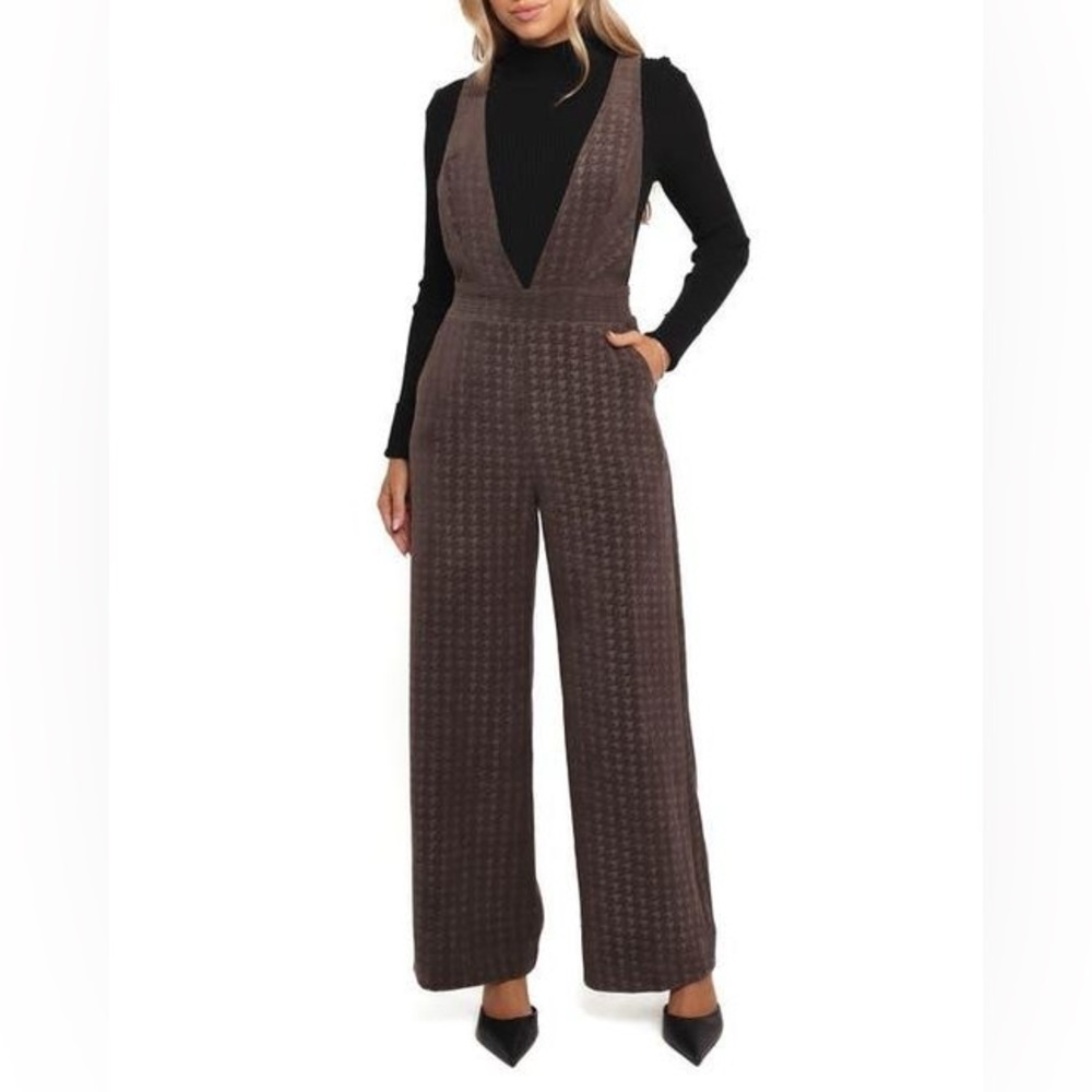 Petal & Pup Yvette Wide-Leg Jumpsuit Brown Houndstooth | Modern Tailored Chic